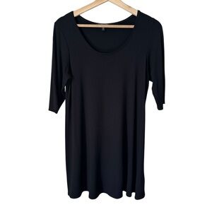 Eileen Fisher Petite 3/4 Length Sleeve Scoop Neck Tunic Black Women's Petite Med